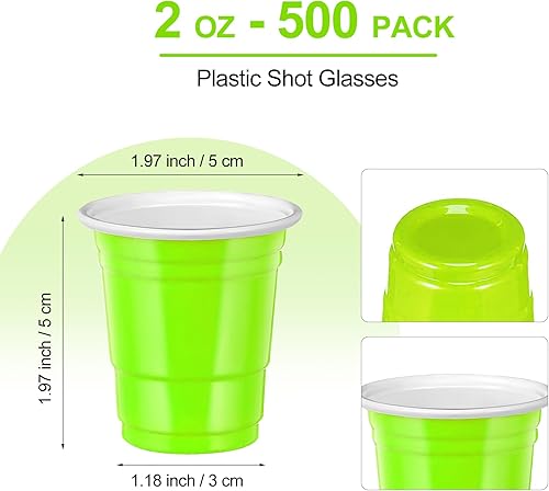 Miniatura 8 de 500 vasos de chupito de plástico verde fluorescente, vasos de chupito verdes, desechables, 2 onzas, vasos de chupito de plástico verde para beber,