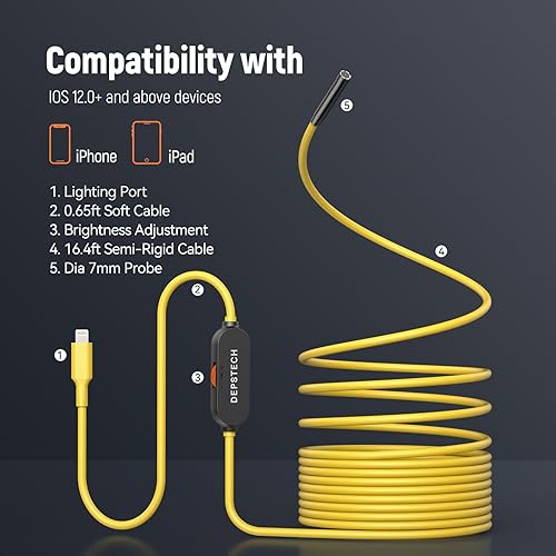 Miniatura 8 de DEPSTECH Cámara endoscópica con luces, sonda delgada de 0.276 in, cámara de inspección de boroscopio con tecnología Bluart 3.0, cable semirrígido de