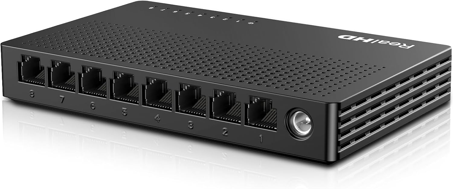 Real HD 2.5Gb Switch, Ethernet Switch 2.5Gb 8 Port Unmanaged, Network Switch for Game Console, NAS, PC, Wireless APs, Plug & Play Fanless, Desktop Wall Mount Network Hub