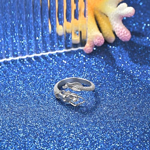 Mermaid Adjustable Ring - 925 Sterling Silver Fairytale Little Mermaid Open Wrap Rings for Women3