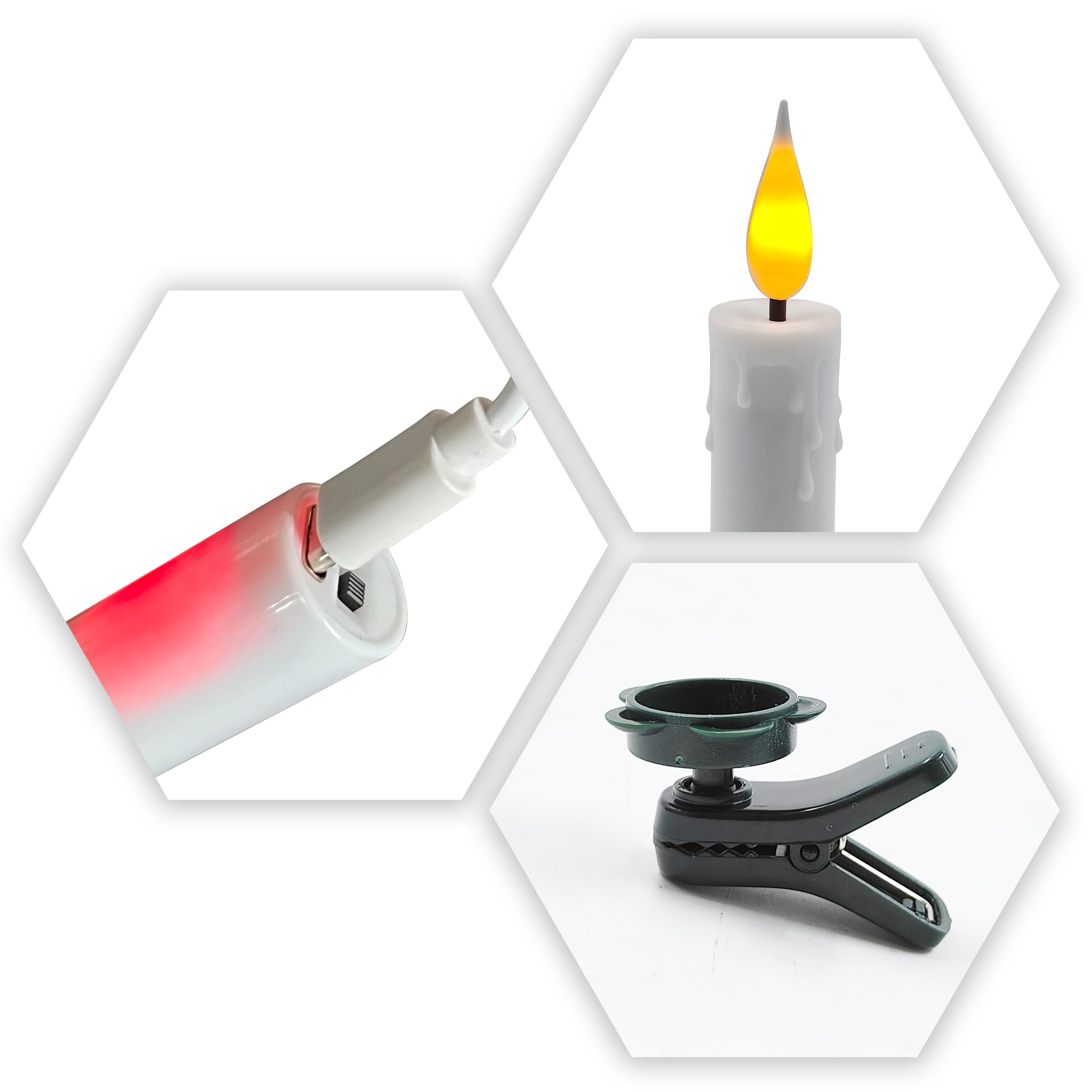 10 candele a LED ricaricabili senza fiamma con stoppino bianco 3D, con clip rimovibili, telecomando a 8 tasti con timer, luce bianca calda per decorazioni natalizie
