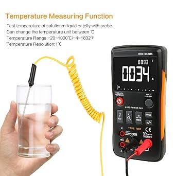 Q1 True-RMS Digital Multimeter Button 9999 Counts with Analog Bar Graph AC/DC Voltage Ammeter Current Ohm Auto/Manual