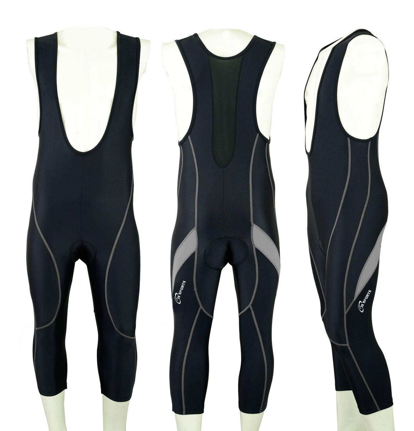 Z Sports Men's Black/Grey Cycling Bib Shorts Bike Tights Coolmax Padded 3/4 Bibs With Reflective Logo For Biking Sports Racing