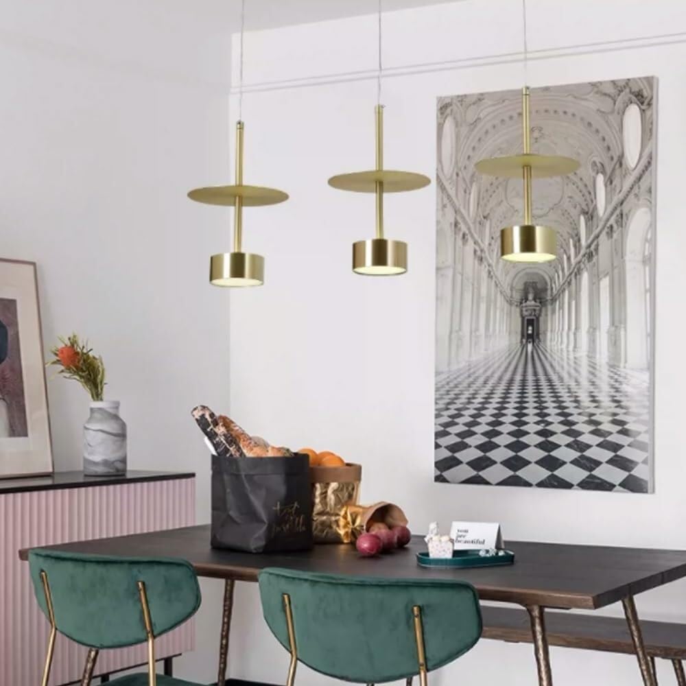 Modern Pendant Lighting Industrial Hanging Light Brushed Brass Finished Dome Shades Glass Lampshade Light Fixture