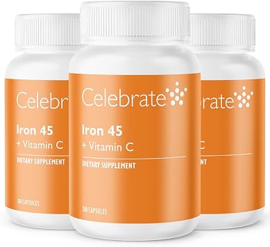 Celebrate Vitamins Iron Supplement with Vitamin C - 45mg Iron, 60mg Vitamin C, Bariatric Vitamins for WLS Patients, Vertical Sleeve & Gastric Bypass Surgery 90 Capsules