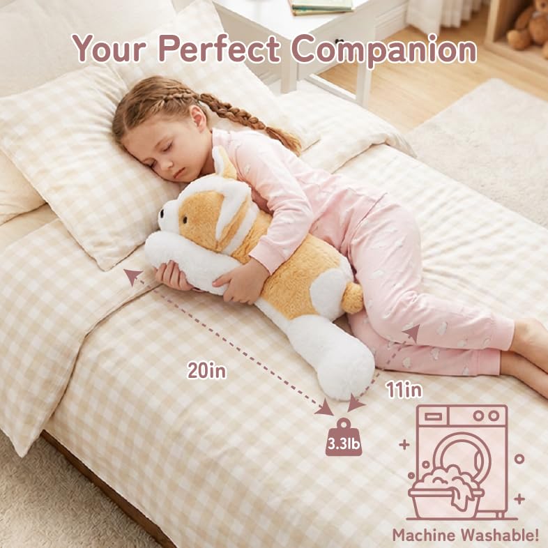 Image of Niuniu Daddy 3.3 lbs 20 inch Weighted Dog Stuffed Animals for Kids & Adults, Soft Sensory Comfort Plush Toy for Sleeping, Cute Corgi Lying Lap Pad Pillow for Huggable Gift