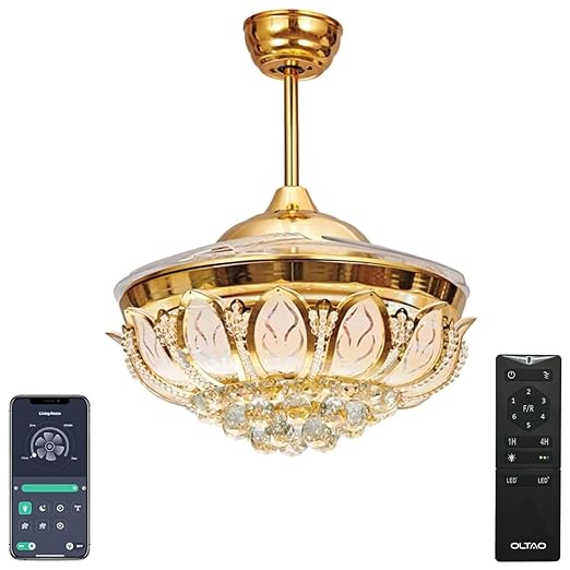 oltao Goldfinch Smart Chandelier Fan with BLDC Motor, Dimmable 3 Colour LED, Alexa/Google Home Compatible