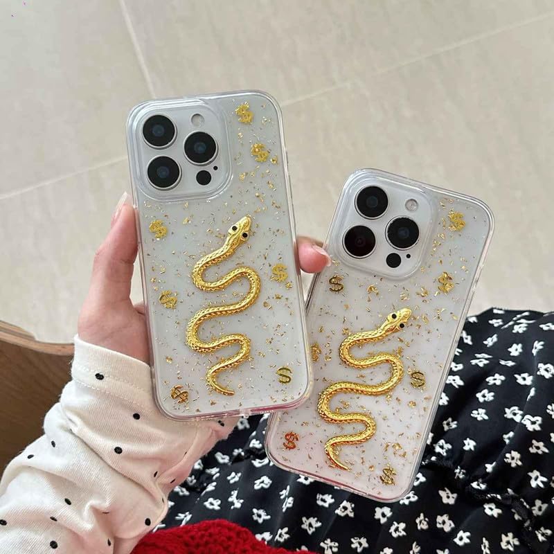 Image of COVERLY for iPhone 15 Pro Max 3D Luxury Snake Dollar Resin Phone Case,Trendy Translucent Cute Hard Epoxy Art Crystal Clear -Non Yellowing Love Heart Sparkle Princess Cover for Apple iPhone 15 Pro Max