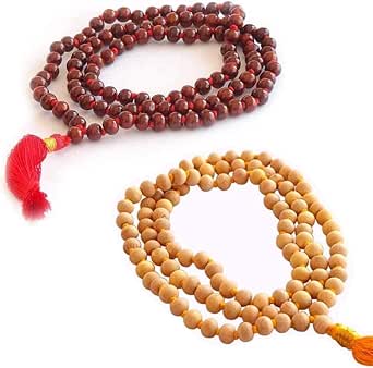 Pack of 2 Rose Wood and Tulsi Mala Beads - 108 + 1 Prayer Beads for Meditation and Prayer