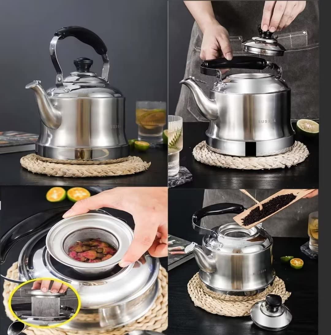 Czajnik z Gwizdkiem Czajnik Gwizdający Ze Stali Nierdzewnej 304 Przenośny Czajnik Do Herbaty Czajnik Kuchenny Do Kuchenki Gazowej Kuchenka Indukcyjna Gwizdanie Czajnik Czajnik Kuchenek(4L)