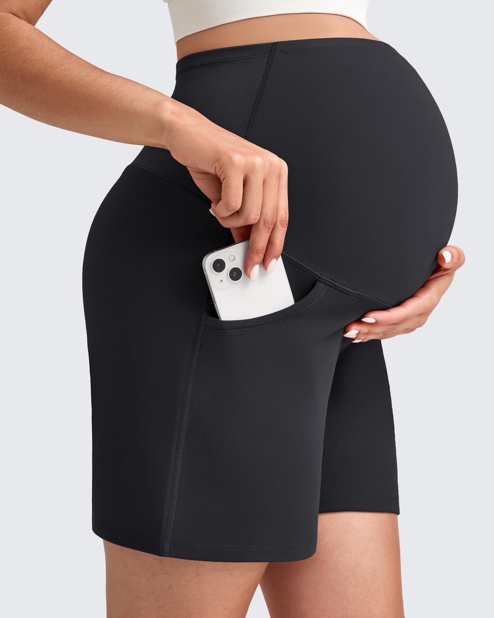G4Free Pantalones cortos de maternidad con bolsillos sobre el vientre, elásticos de 6 pulgadas, pantalones de yoga para embarazo, entrenamiento atlético