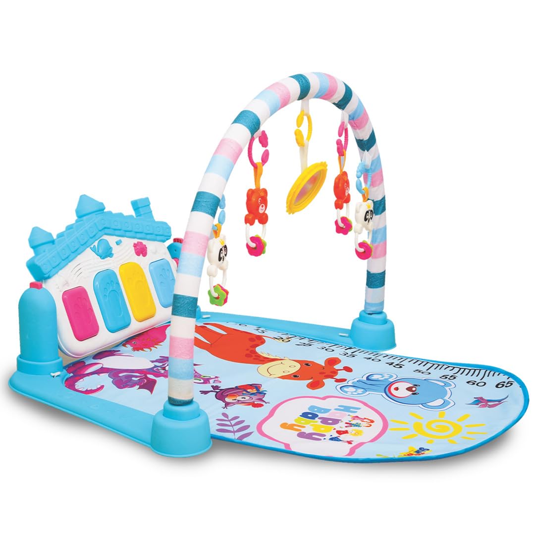 BUMTUM Baby Piano Gym Blue Hut | Play Mat for Gym & Fitness Rack with Hanging Rattles Keyboard Set with Music Mode.