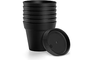 4 Indoor Plant Pots with Drainage Holes and Tray for Seedlings, Flowers and More