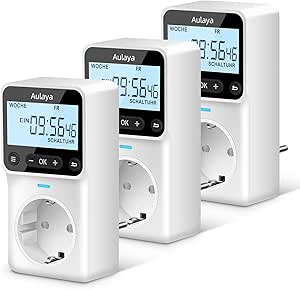 Zeitschaltuhr Steckdose Digital Innen mit 25 konfigurierbaren Wochen- Tages- und Minuten Programmen,LCD-Display Digitale Elektrische Zeitschaltuhr für Innen 3680W 3 Pack