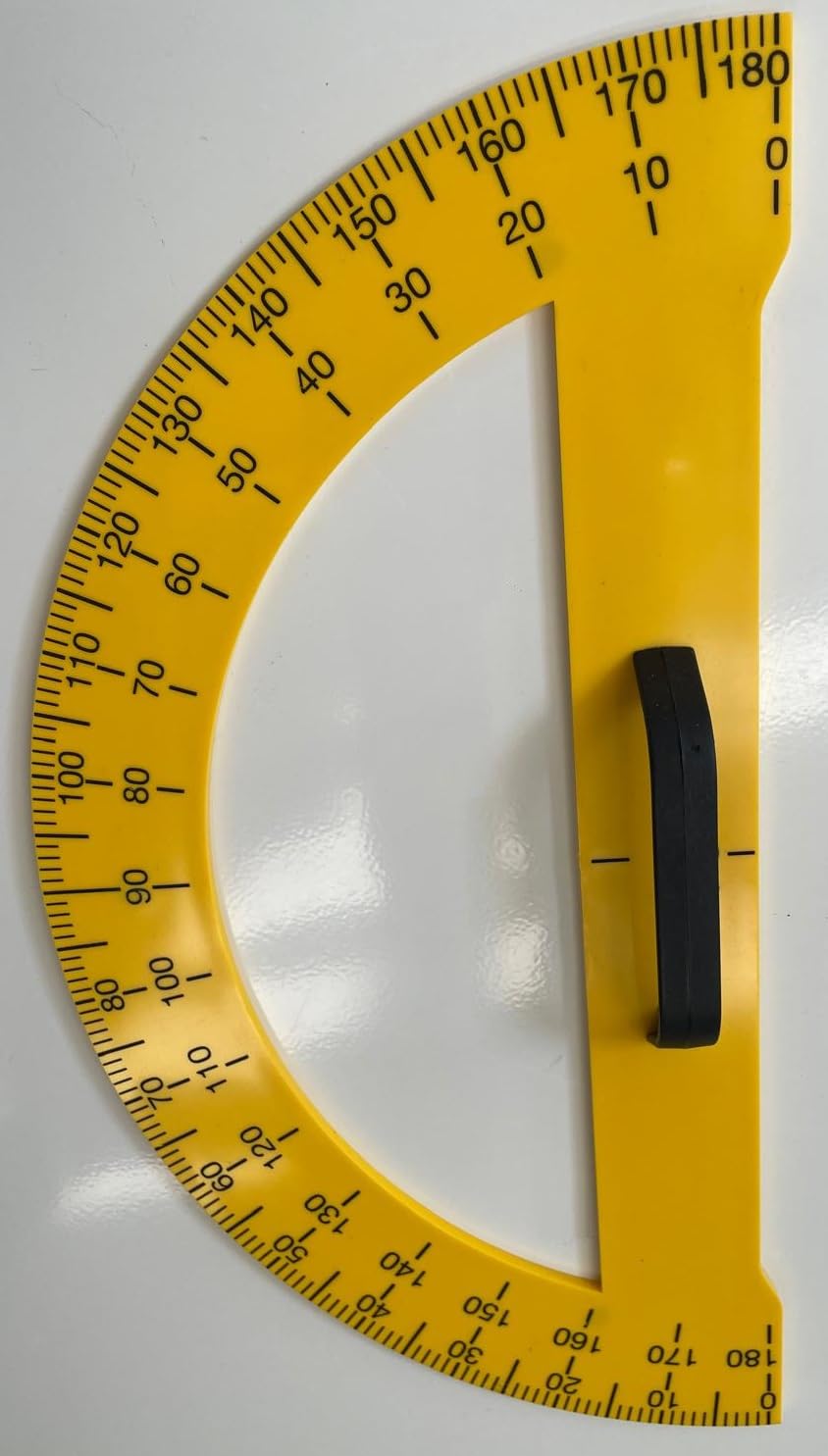FAIBO Juego de Material Magnético para Pizarra – Regla 100 cm, Semicírculo, Escuadra, Cartabón y Compás – Accesorios Magnéticos de Plástico Amarillo con Empuñadura – 100% Reciclable