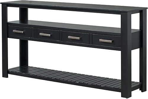 Miniatura 145 de Mesa consola contemporánea con parte superior de madera de hormigón de inspiración industrial, armario de almacenamiento de acento para sala de Gris