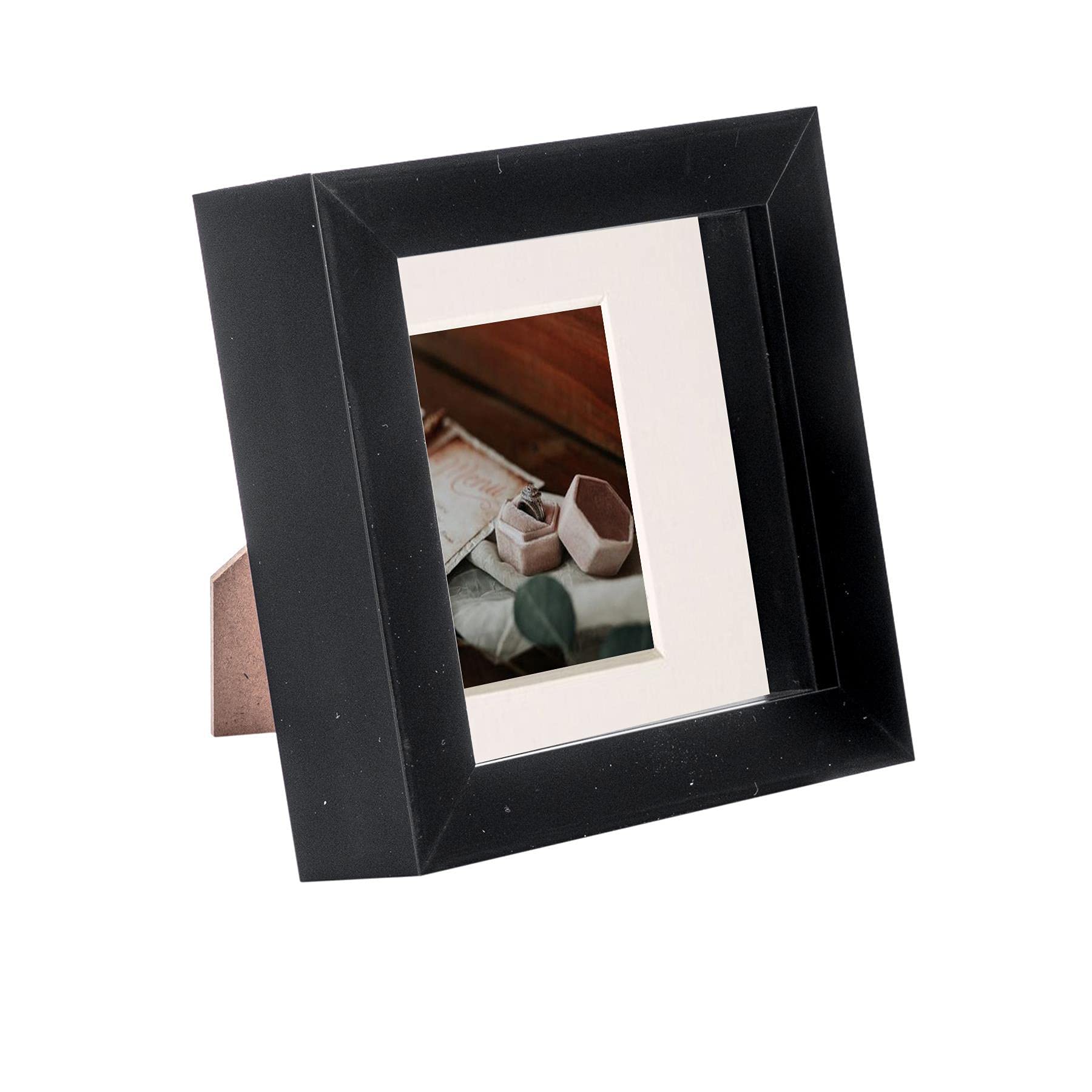 Nicola Spring 4 x 4 3D Shadow Box Photo Frame - Craft Display Picture Frame with 2 x 2 Mount - Glass Aperture - Black/Ivory