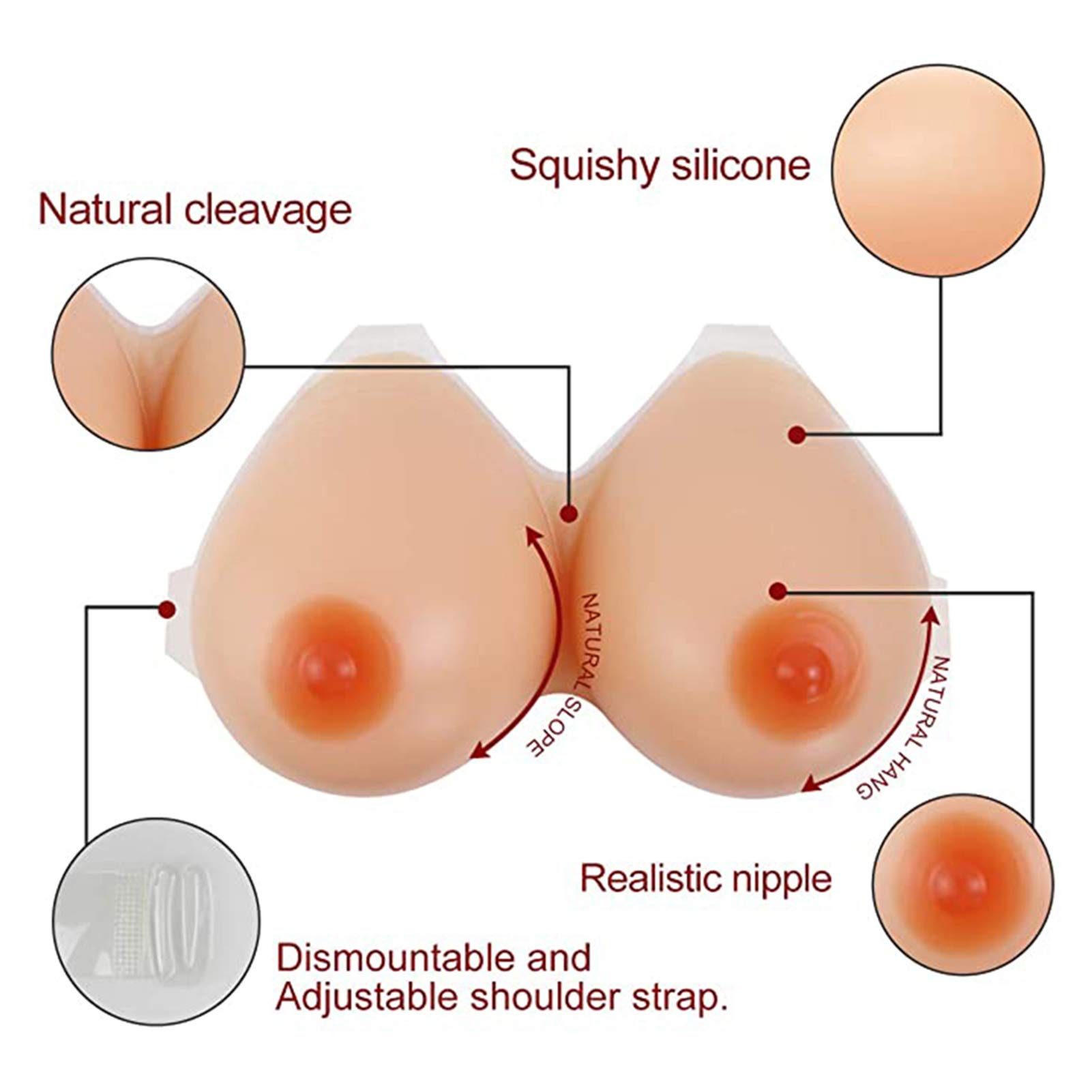 Formas de Senos de Silicona Pechos Falsos Pechos Falsos con Correas Ajustables para Travesti Mastectomía Transgénero Cosplay Shemale (Cup A 500g / Pair)