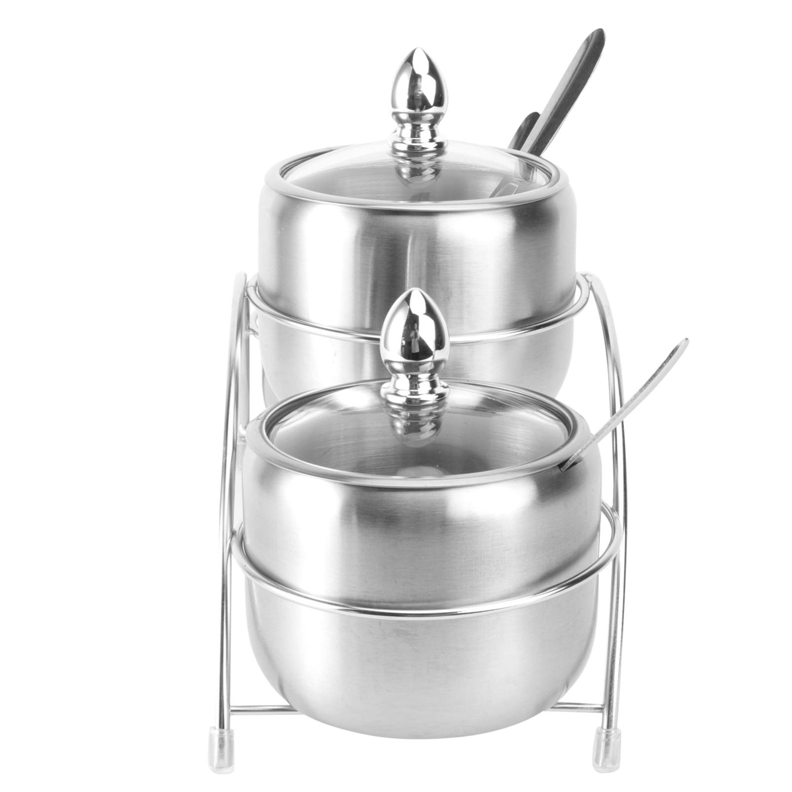 Cabilock Support à Épices en Acier Inoxydable Argenté 1 Set 4 Compartiments Pratique Cuisine et Rangement des Condiments Style Européen