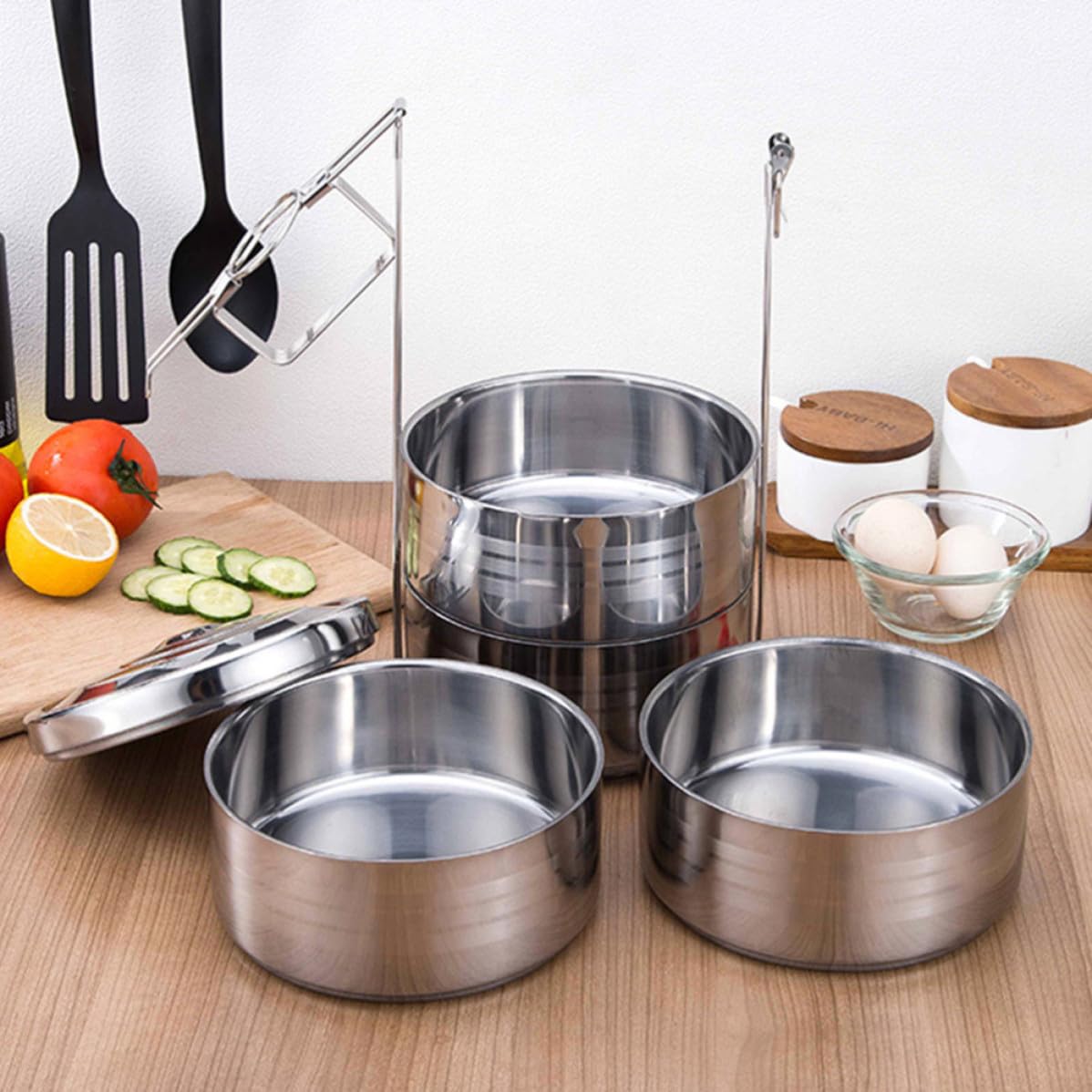 Fiambrera Térmica Aislada y Resistente Corrosión de Acero Inoxidable de 4 Niveles, Caja de Almuerzo para Trabajo y Escuela