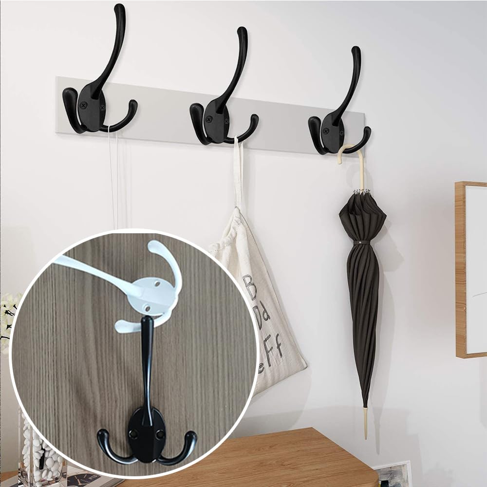 6 Piezas Gancho De Tres Garras,Tres Ganchos Percheros de Pared,Ganchos de Aleación de Zinc,Gancho para abrigo,con 24 tornillos,para Cocina Baño Colgante(Blanco)