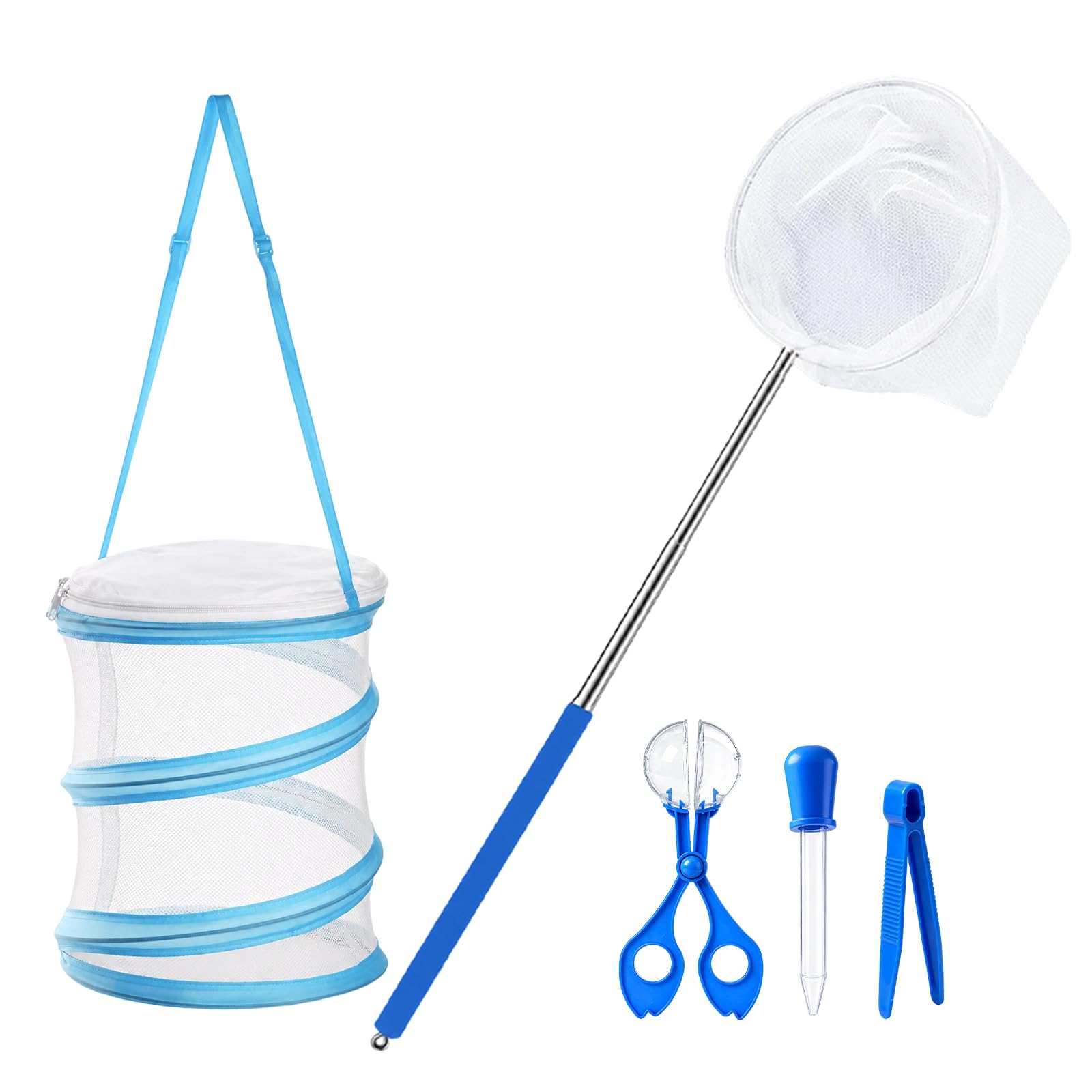 Explorer Kit with Butterfly Net and House, Five-Piece Insect Observation Set for Nature Study, Foldable Cage, Telescopic Scoop, Scissor Clamps