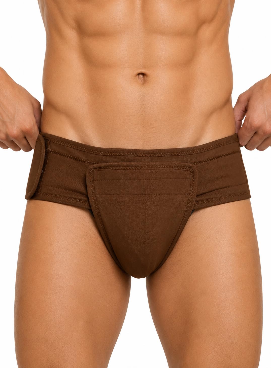 Inguinal Hernia Supporter Belt for Men | Adjustable Hook & Loop Closure | Moderate Compression | Scrotal Support | Cotton Lycra Fabric | Breathable | Pain Relief for Gym & Daily Wear (Brown) (L)-image-28