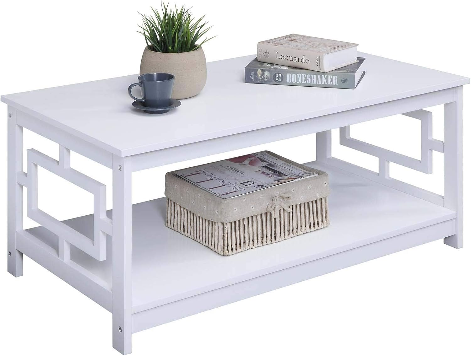 Town Square Coffee Table with Shelf, White