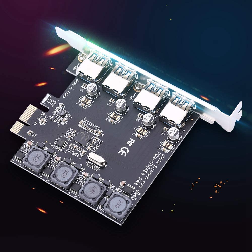 USB 3.0 PCIe Expansion Card, 4 Port SuperSpeed PCIE to USB 3.0 Expansion Card for Server, PCsBuild in SelfPowered Technology, No Need Additional Power Supply
