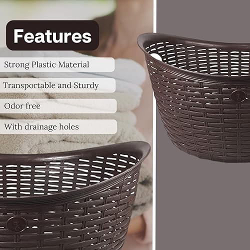 Miniatura 3 de ELLY DECOR - Cesta de lavandería ovalada de plástico de ratán de 7.9 galones, cesta de lavandería con asas recortadas, papelera de lavado,
