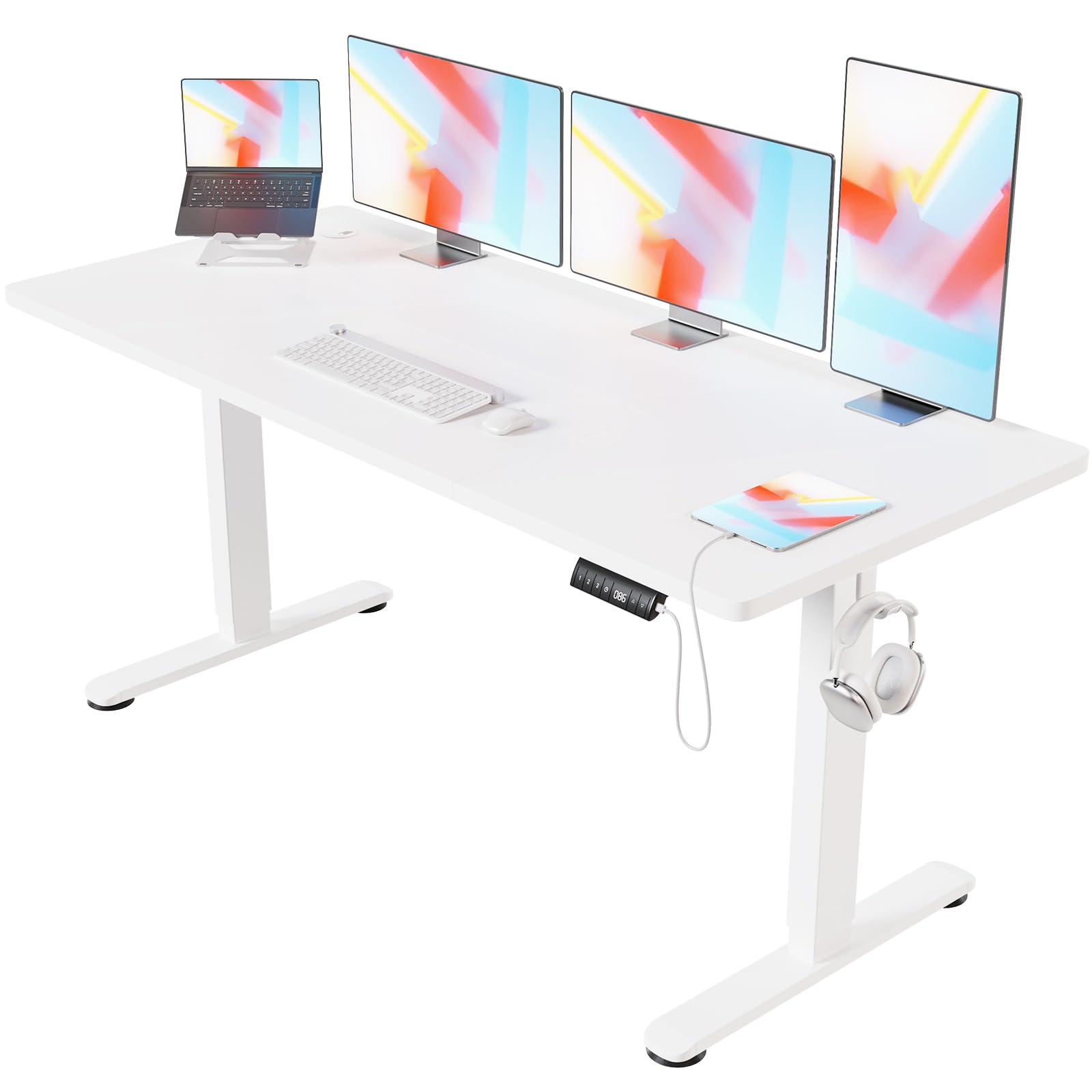 Devoko Escritorio Elevable Eléctrico 180 * 80cm Mesa para Computadora Ajustable en Altura con Bandeja de Gestión de Cables y Memoria de 3 Funciones,con Tecnología Anticolisión Blanco