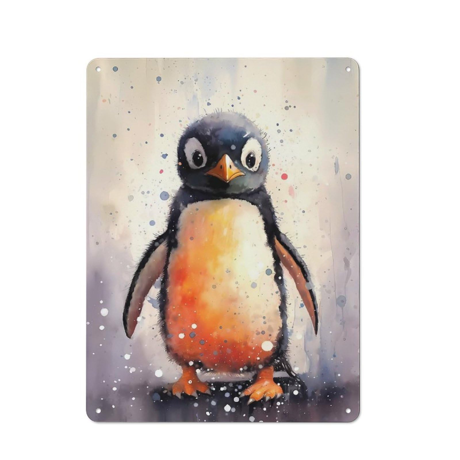 Junmoney Style-15 Metal Wall Sign 40X30cm Featuring Penguin Watercolor For Living Room Wall, For Metal Sign Collectors, For Garage And Workshop Walls