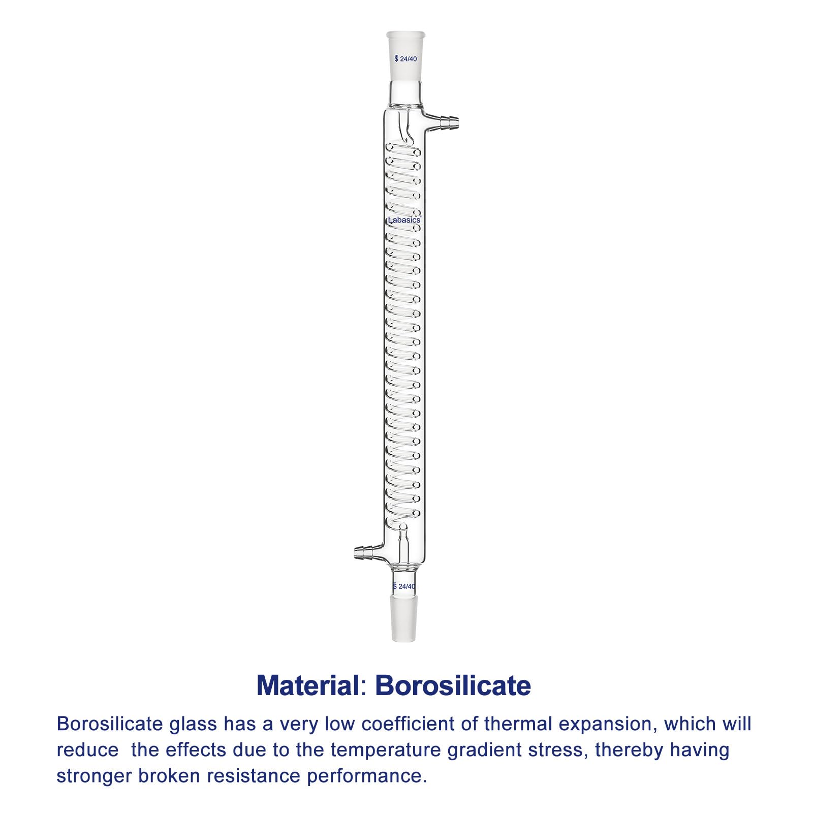 Labasics Condensatore Graham in Vetro Borosilicato, Graham Condenser Condensatore in Vetro da Laboratorio con 24/40 Giunto et Lunghezza 400mm