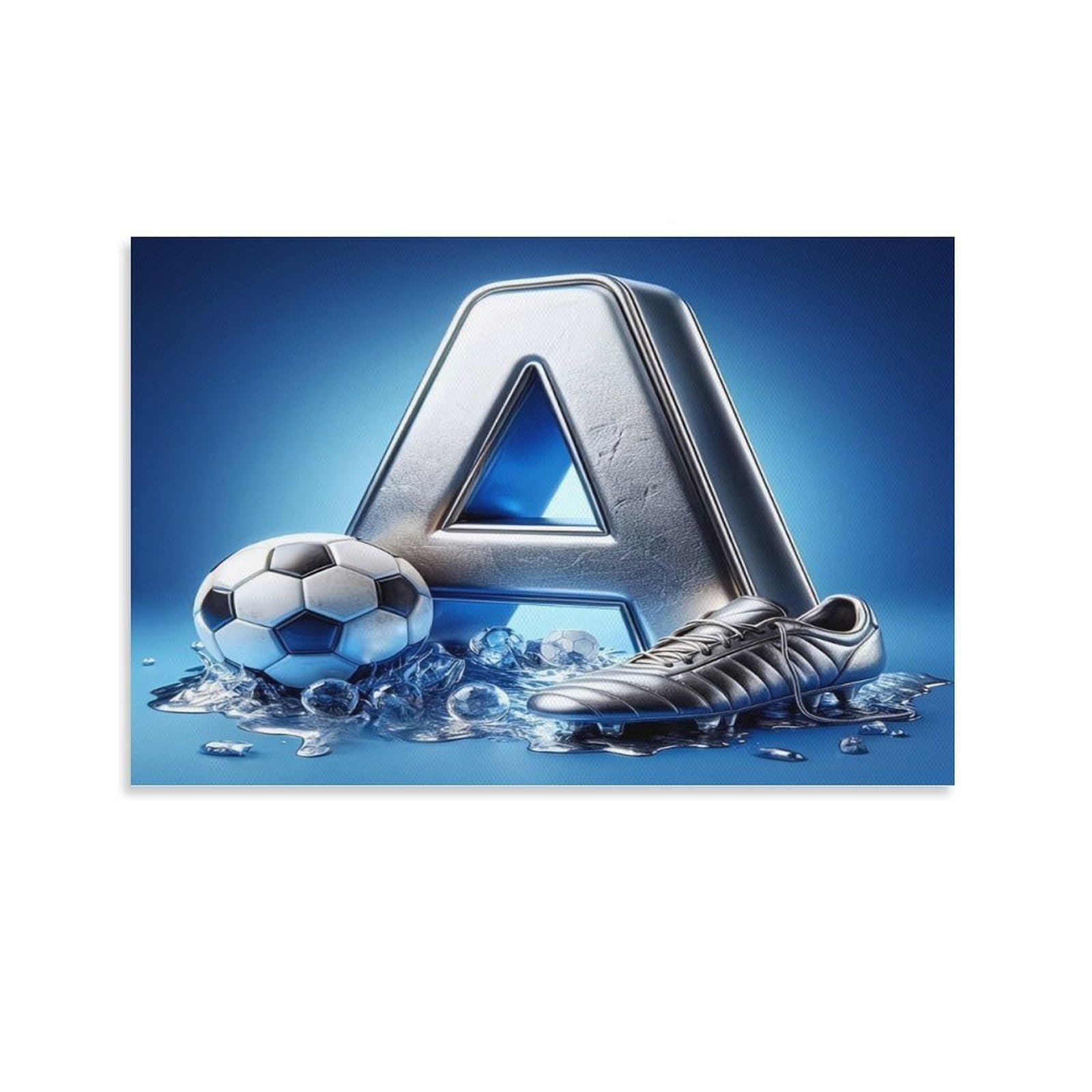 CPLVKWRQJ Soccer Equipment Set Individual Metal Letter A Soccer Boot Ice Shards Wall Art Decor - Kitchen Canvas Wall Decor Removable Multi-Purpose Focal Point 24x36inch(60x90cm)