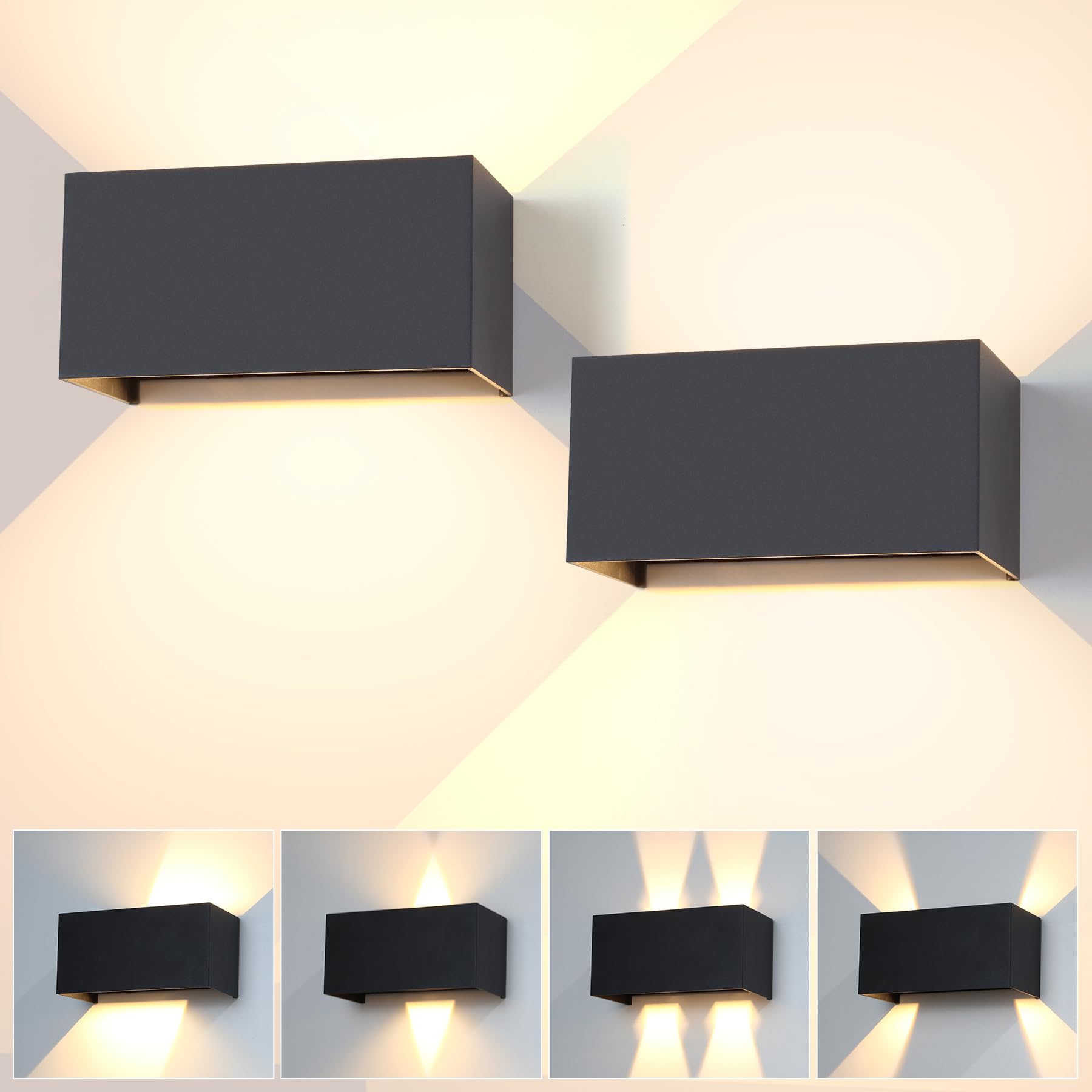 CHENBEN Applique da parete LED 12W 3000K IP65 Angolo regolabile 2 pezzi