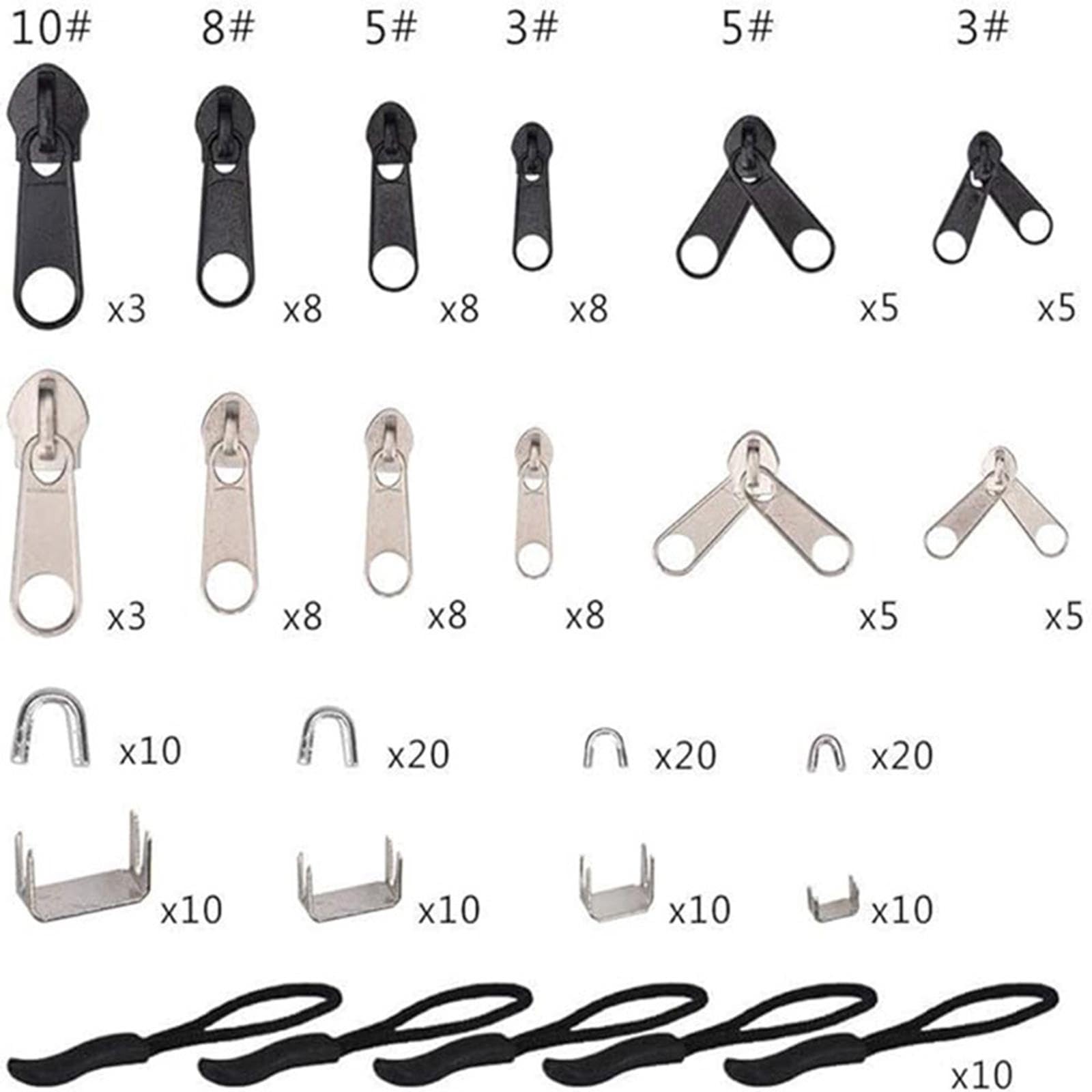 Kit di riparazione per cerniere, estrattore manuale per cerniera, con pinza per installazione, per borse, giacche, tende, vestiti (1 set/197 pezzi) (2 set)