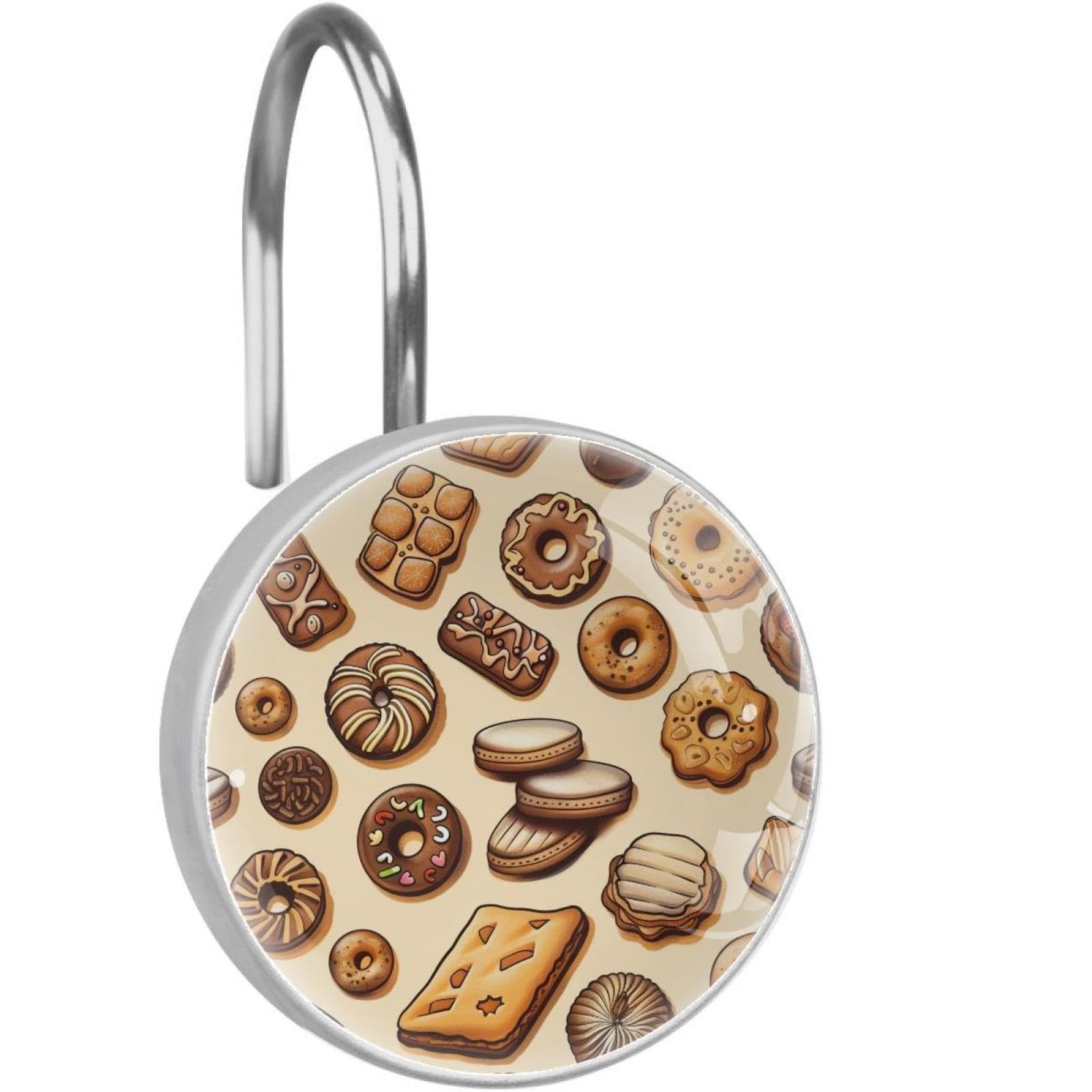 Crochets pour rideau de douche lot de 12 anneaux en verre transparent imprimé biscuits