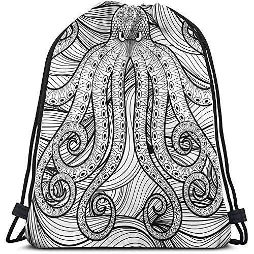 Dusk Fort Mochilas con Cordón Impresas  Pulpo Kraken El Mar Patrón De Estilo Étnico