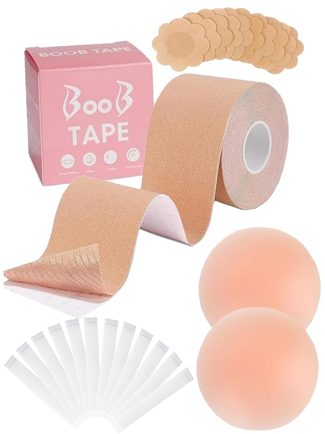 Women Boob Tape, Body & Clothing Fashion Tape, Silicone Nipple Covers Combo Pack of 3 Beige & White Free-Size