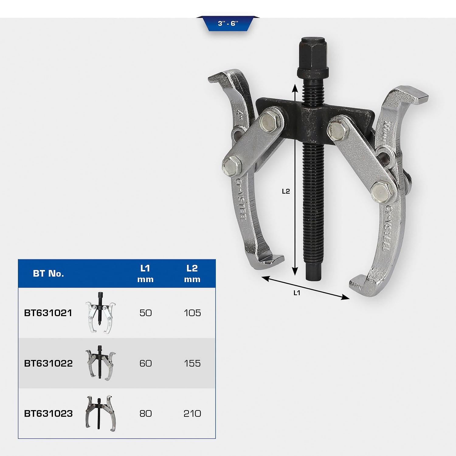 Extracteur Universel à 2 Bras BT631023 - Extracteur Parallèle 2 Griffes avec Portée de 22 mm à 80 cm - Retirer Poulies - Roulements à Billes - Engrenages -Outil Robuste et Polyvalent - BRILLIANT TOOLS