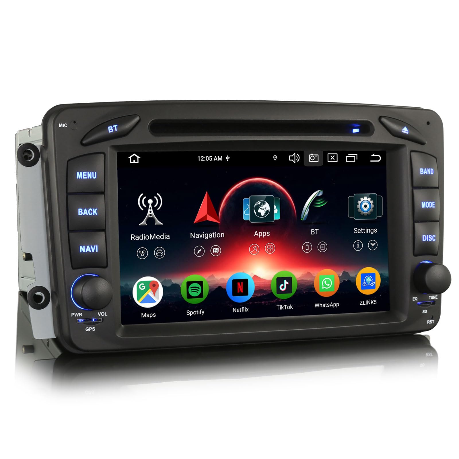 Erisin 8-Kern 4GB+64GB Android 16 Autoradio mit GPS Navi für Mercedes A/C/G/CLK Klasse W209 W203 Viano Vito W463 CarPlay Android Auto WiFi DSP DAB+ USB FM OBD2 DVD CD Player 7 Zoll Touchscreen