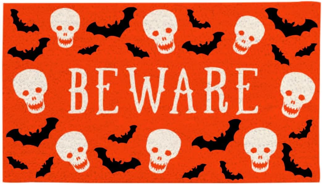 Evergreen Flag Halloween Door Mat with Witch Cat Spider Print| Front Door Welcome Mat for Outdoor Indoor Entrance | 28x16 Inches | Non-Slip Doorway Rug |Halloween Decoration for Porch Patio Floor