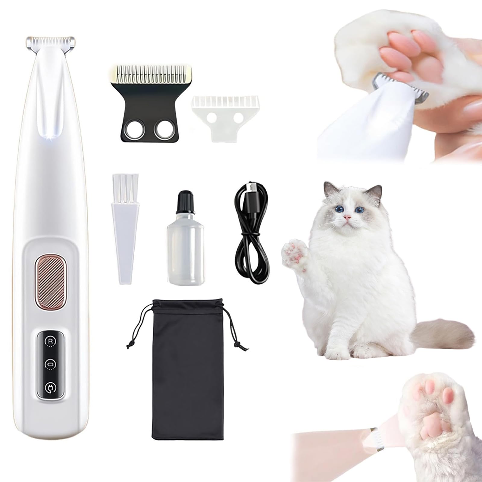 3 en 1 Tondeuse Chat Professionnelle: Silencieuse Tondeuses pour Chat Étanchéité IPX7,Sans Fil Fondeuse Toilettage pour Animaux avec Câble USB Rechargeable pour Chat et Chien (1 PCS)