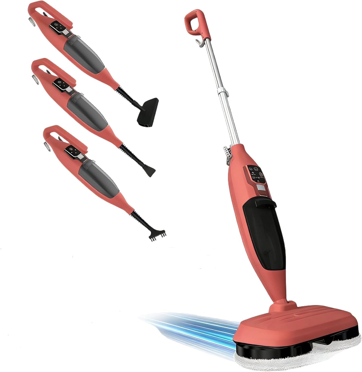 Steam Mop Cleaner with Multi-Surface Use, Extra Long Power Cord, Long Lasting Battery & Quick Drying, Multi-Purpose Steamer for Hardwood Floors, Tiles, Carpet, Windows & Clothes,Red
