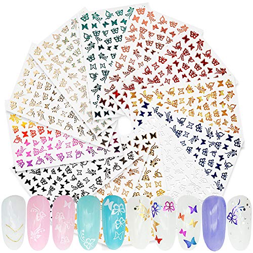 12 hojas Pegatinas U�as para U�as Decoraci�n, Ebanku Calcoman�as y Autoadherentes Nail Art Stickers Mariposa Patr�n para Decorar U�as