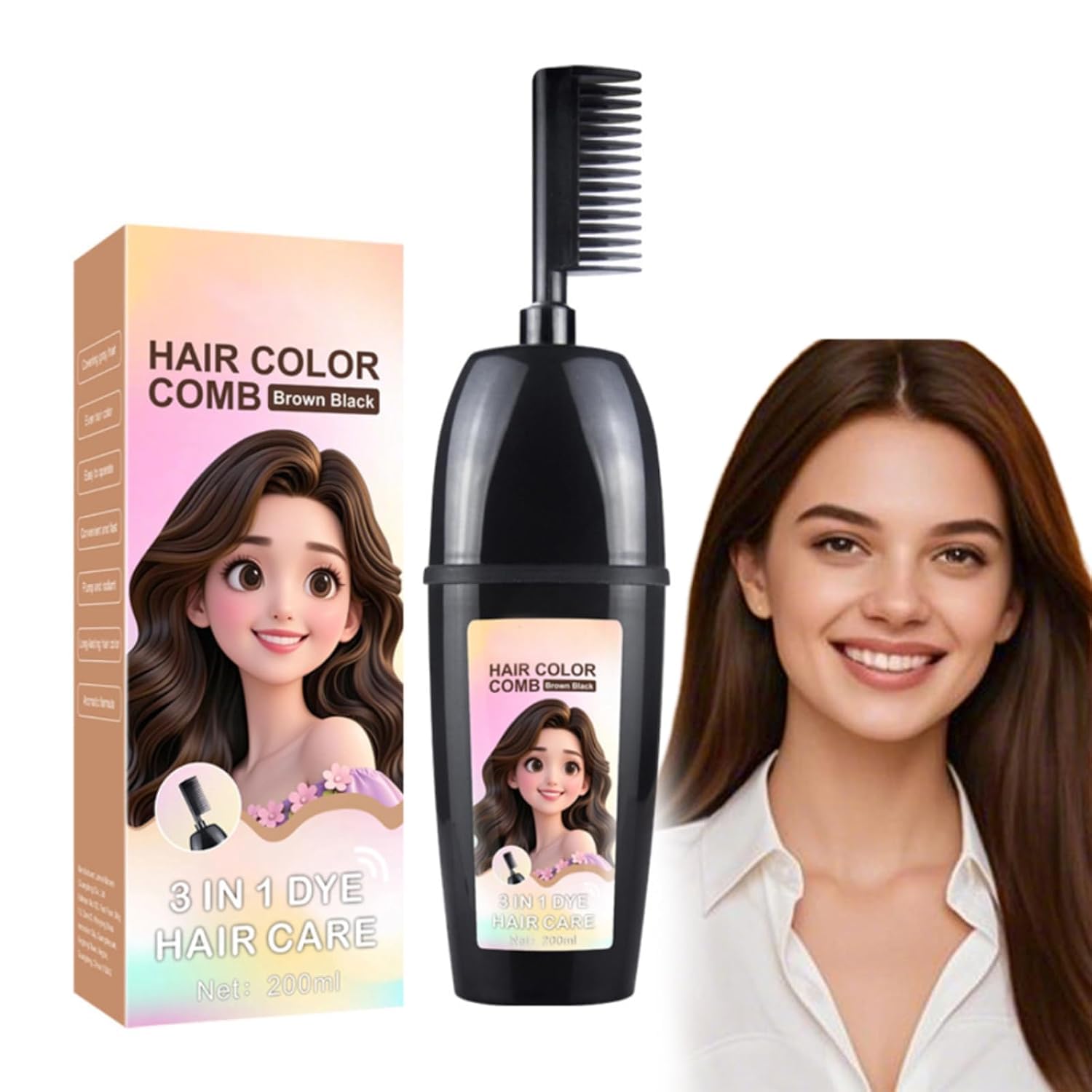 Permanent Herbal Hair Color Shampoo Comb with Plant-Based Formula & Nourishing Hair Care Suitable for All Hair Types &, Natural Hair colur for Even Coverage for women, men,Color Stick200ml (Brown Black)-picture-29