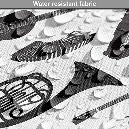 Image of Lunarable Musical Fabric by The Yard, Western and Eastern Music Acoustic Guitar Tambourin Horn String Bass Banjo, Decorative Fabric for Upholstery and Home Accents, 2 Yards, White Black