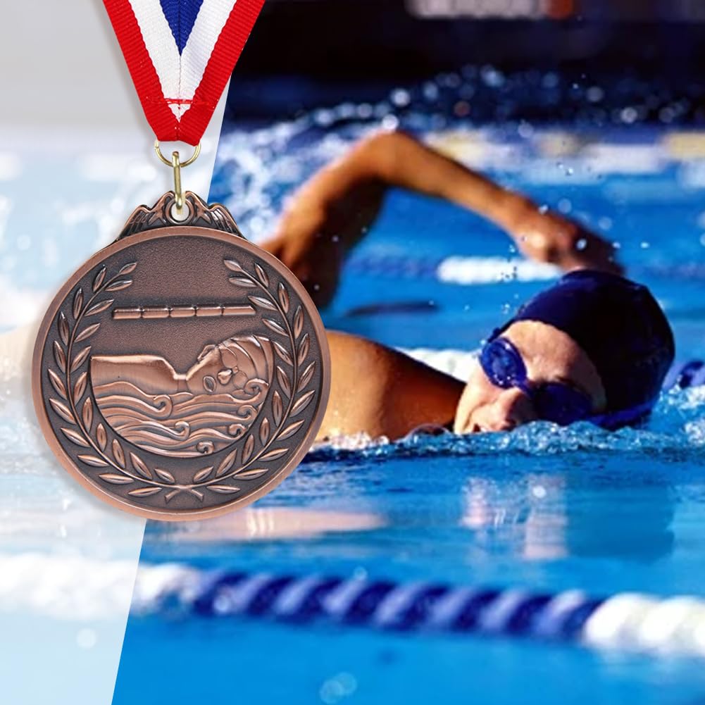 Medalla de natación 6,5 cm Recompensas Deportivas Cinta Cuello Metal Oro Plata Bronce Competiciones