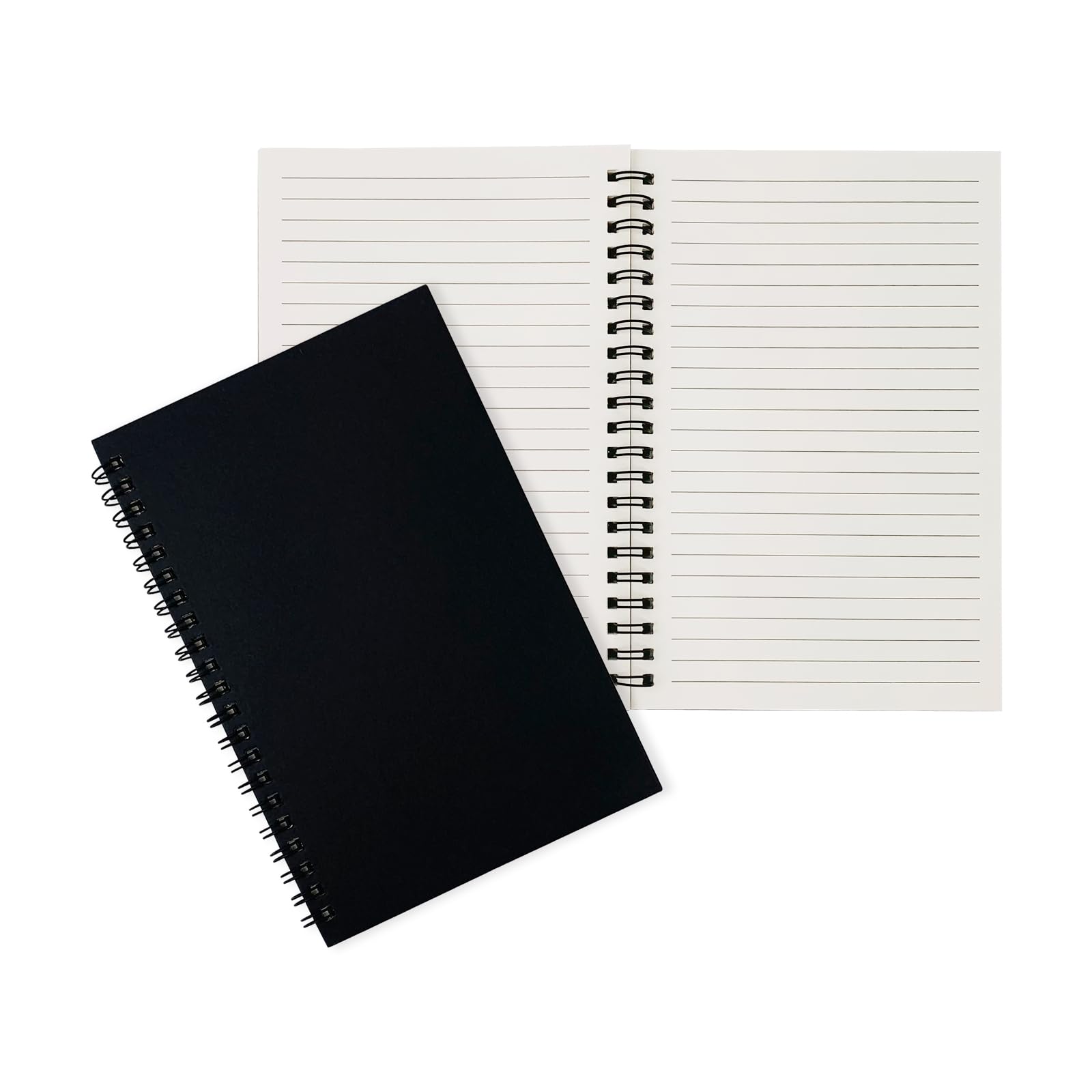 Ykimok 2-Pack College Ruled Hardback Black Cover Spiral Notebook - Memo Notepad and Sketchbook for Students, Office, and Business Diary, 120 Pages (60 Sheets), 7.48 x 5.11 Inches.