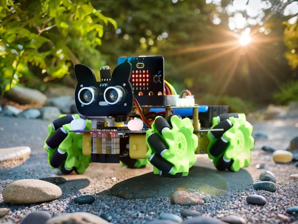 KEYESTUDIO BBC Micro:bit 4WD Mecanum Robot Car Kit Gráfico Makecode Programación con Microbit V2, 20 Proyectos Programable Coche para Adultos Adolescentes Stem Educación